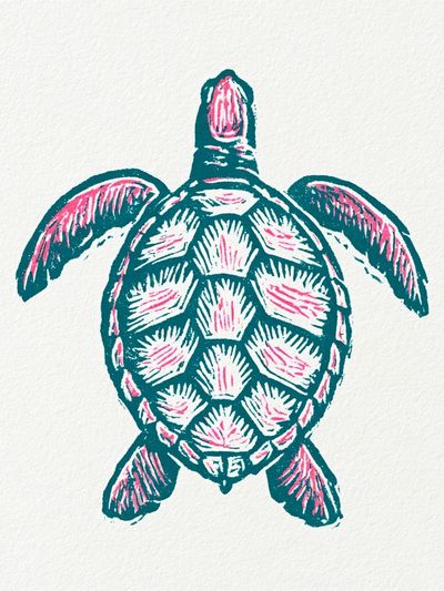 Sea Turtle Linocut Print.