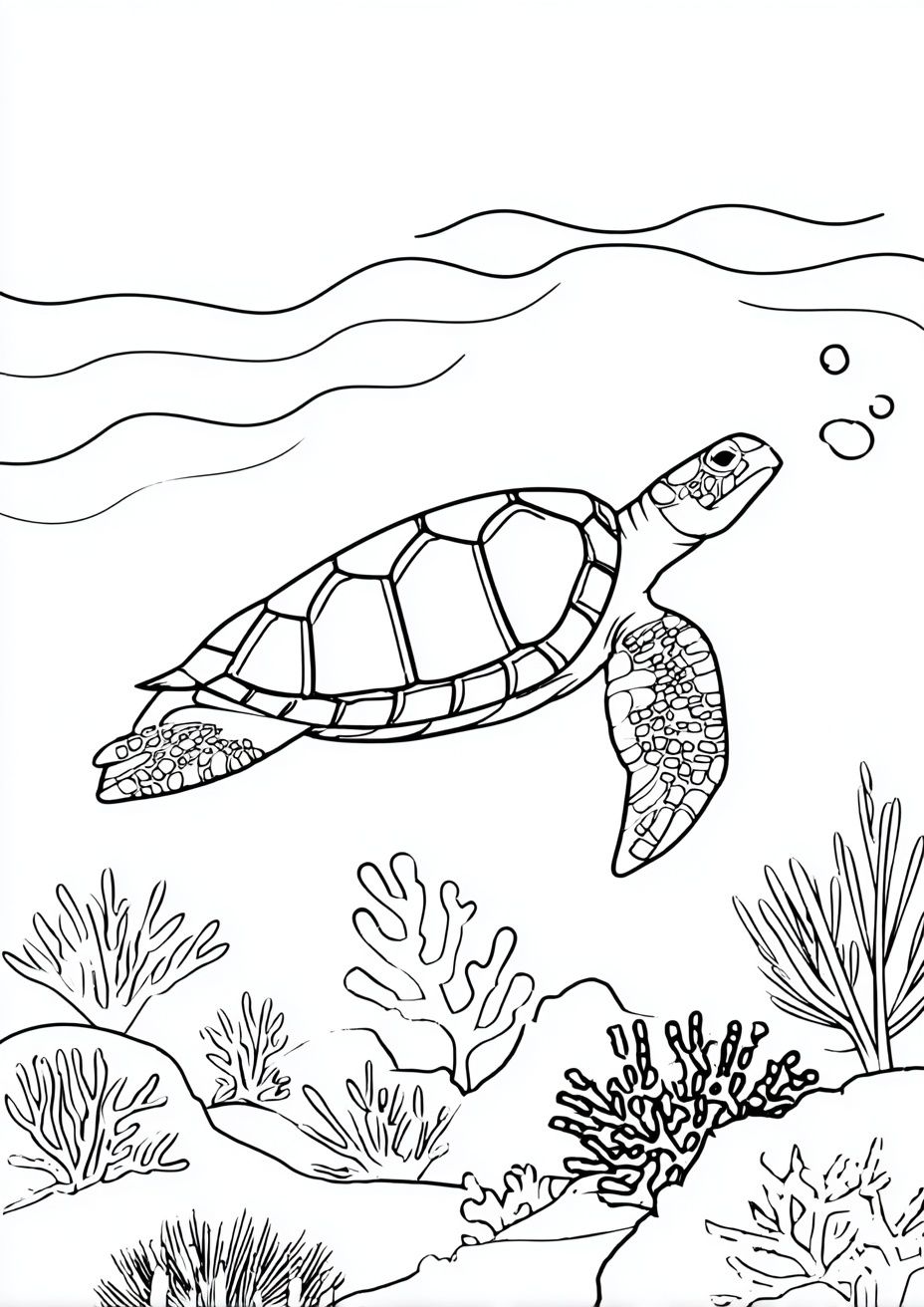 Sea Turtle Underwater Line Art Poster. poster detail