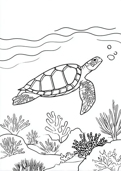 Sea Turtle Underwater Line Art Poster. poster print