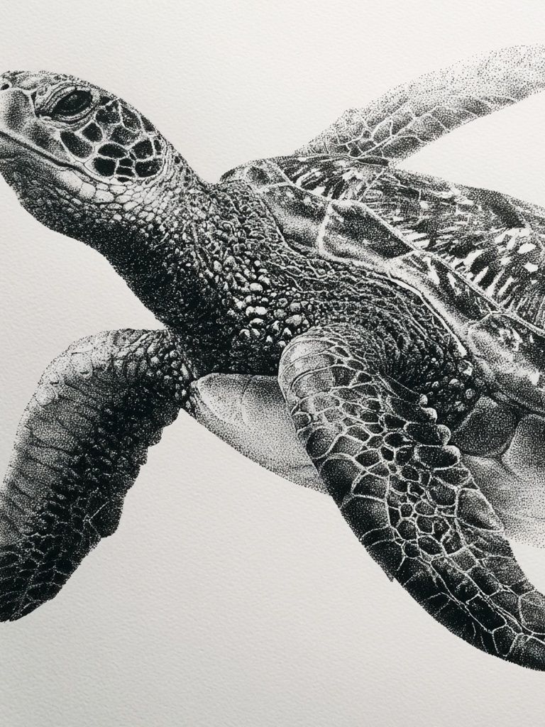 Sea Turtle Black-White Print. poster detail