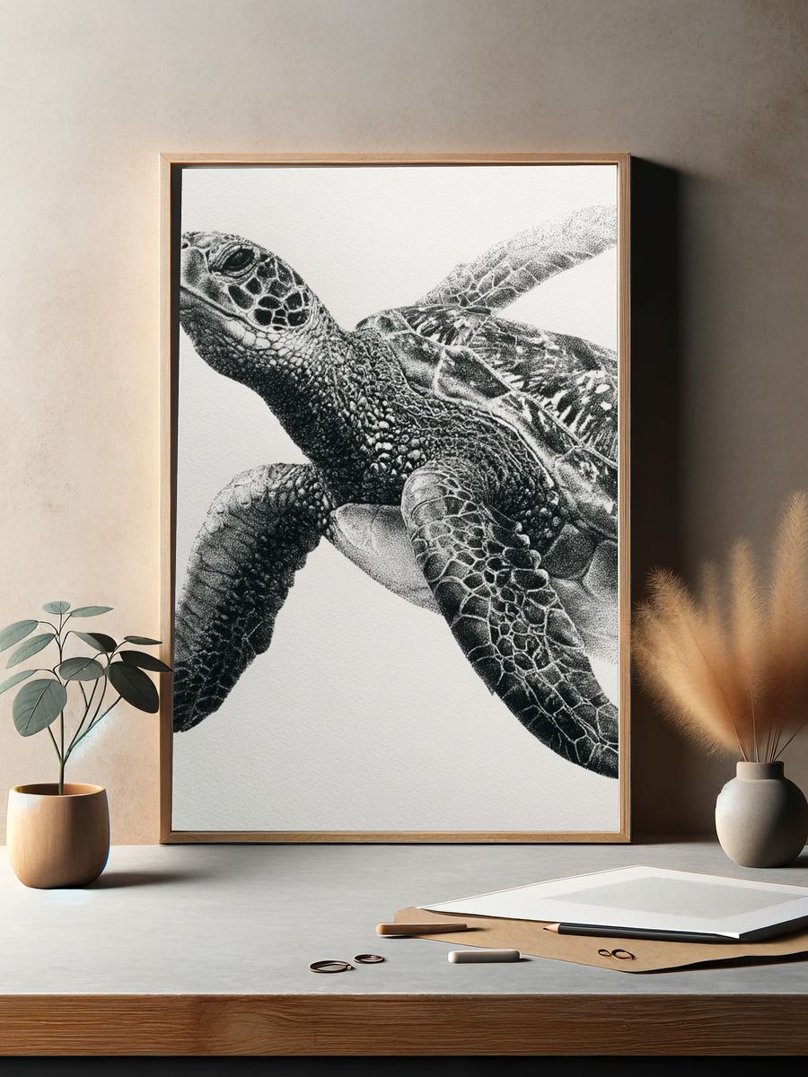 Sea Turtle Black-White Print. — room view 2