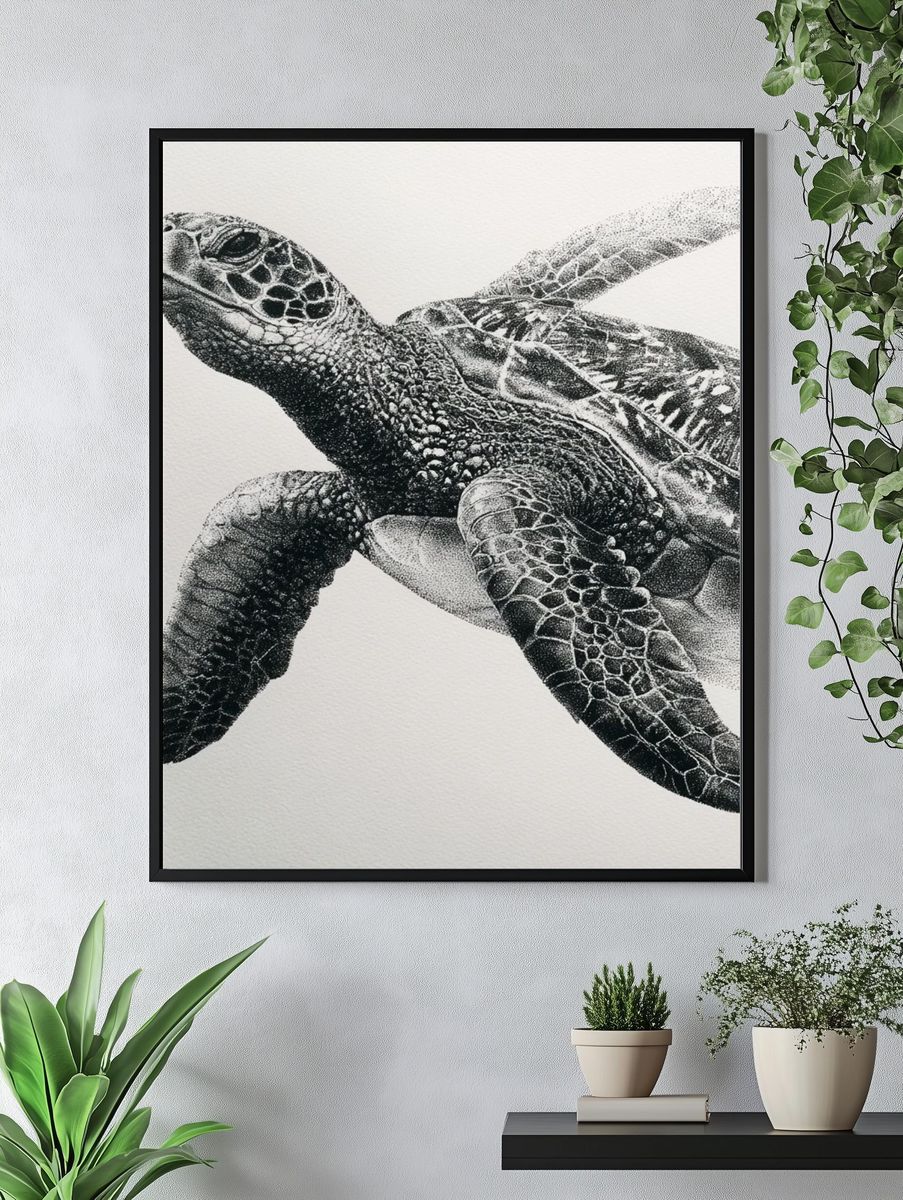Sea Turtle Black-White Print. — room view 4