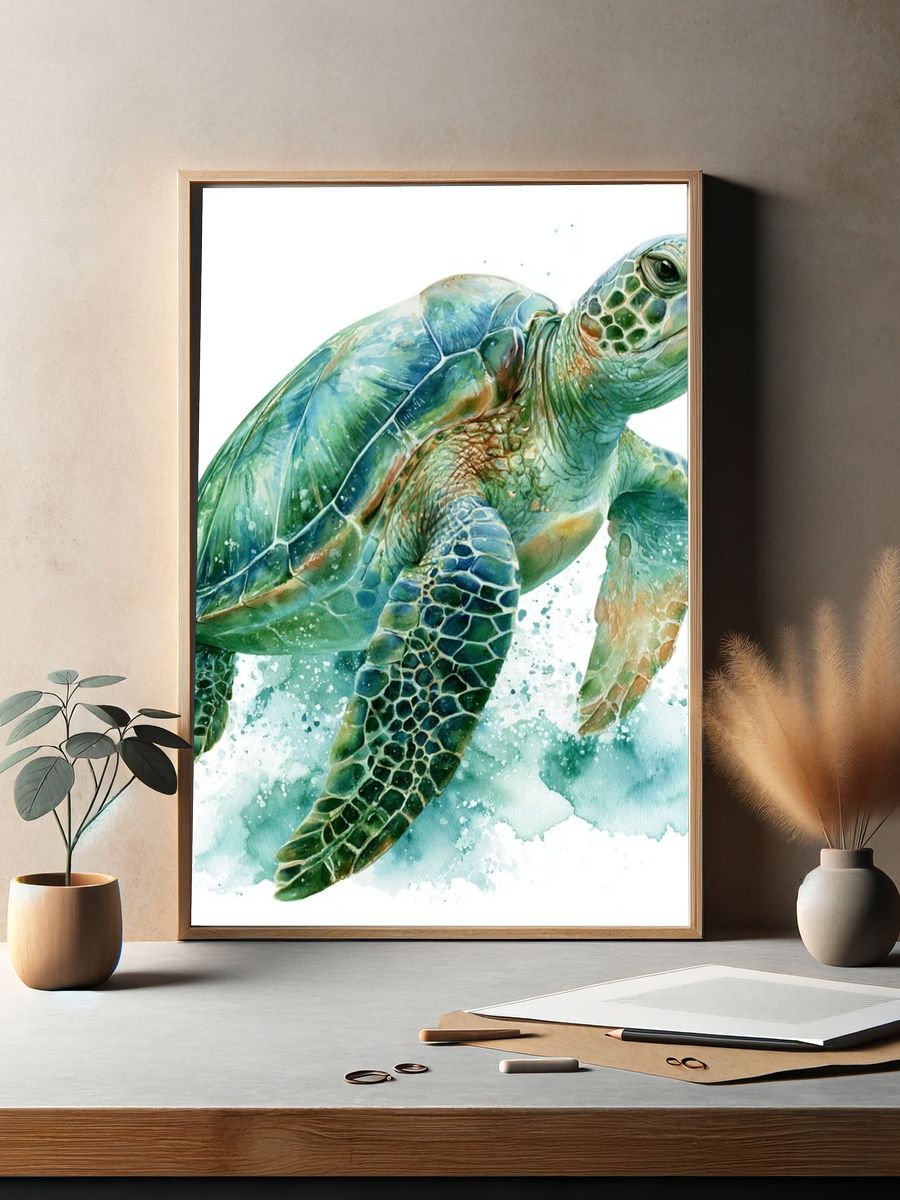 Sea Turtle Watercolor Poster. — room view 2