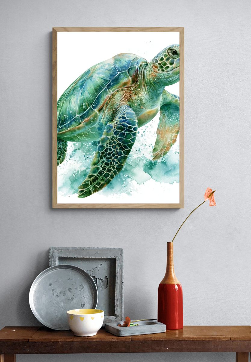 Sea Turtle Watercolor Poster. — room view 3