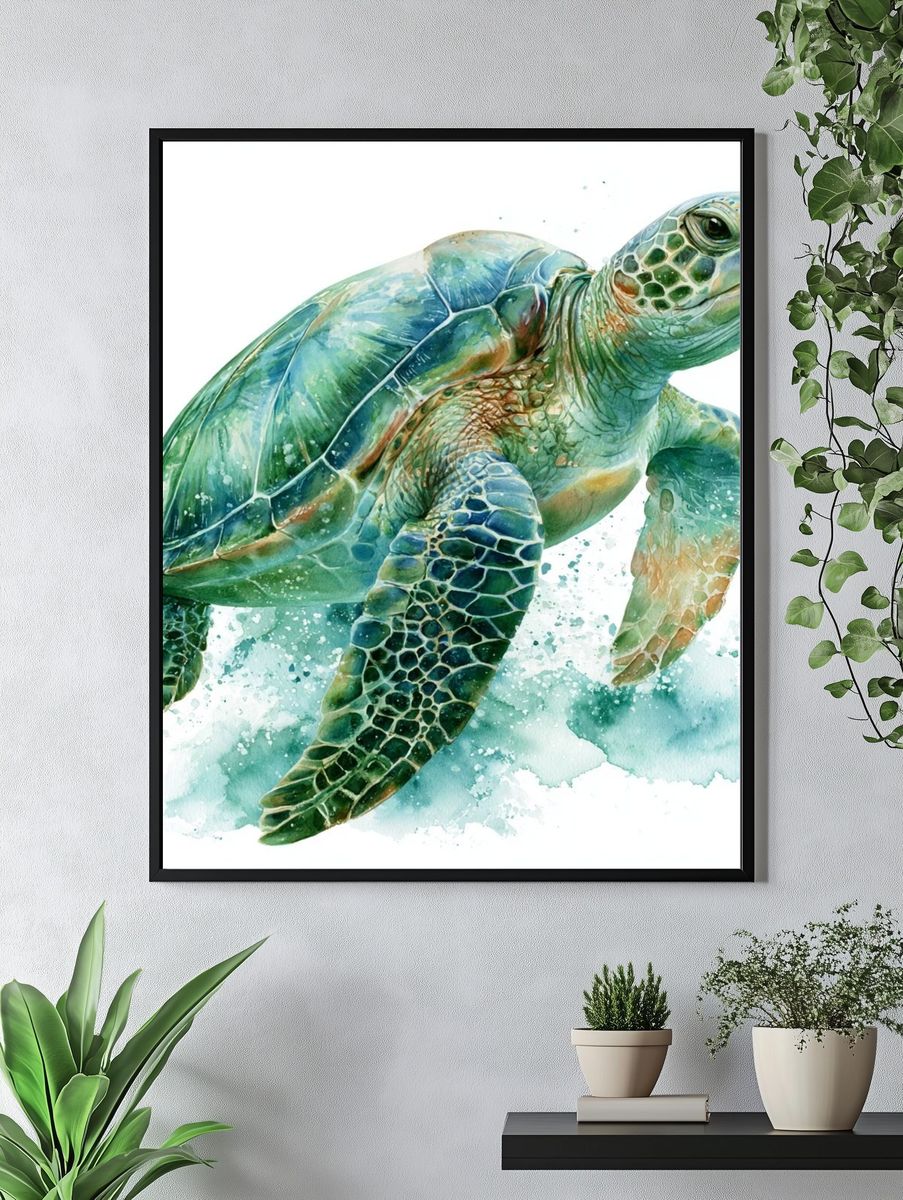 Sea Turtle Watercolor Poster. — room view 4