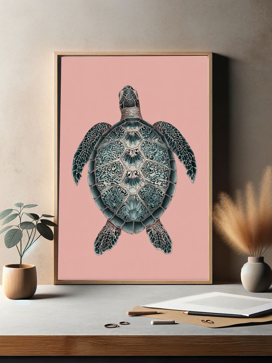 Sea Turtle Illustration Poster. — room view 2