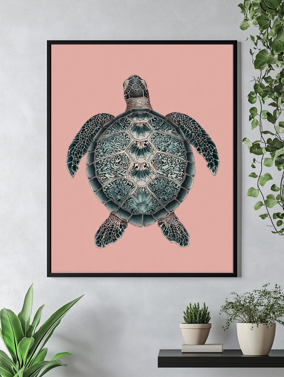 Sea Turtle Illustration Poster. — room view 4
