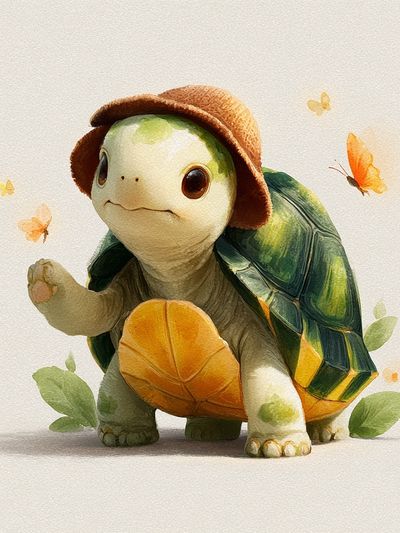 Turtle with Hat Watercolor Print. poster print