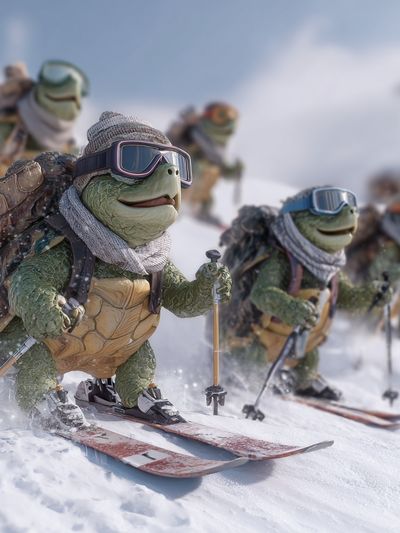 Skiing Turtles — Cartoon Print. poster print