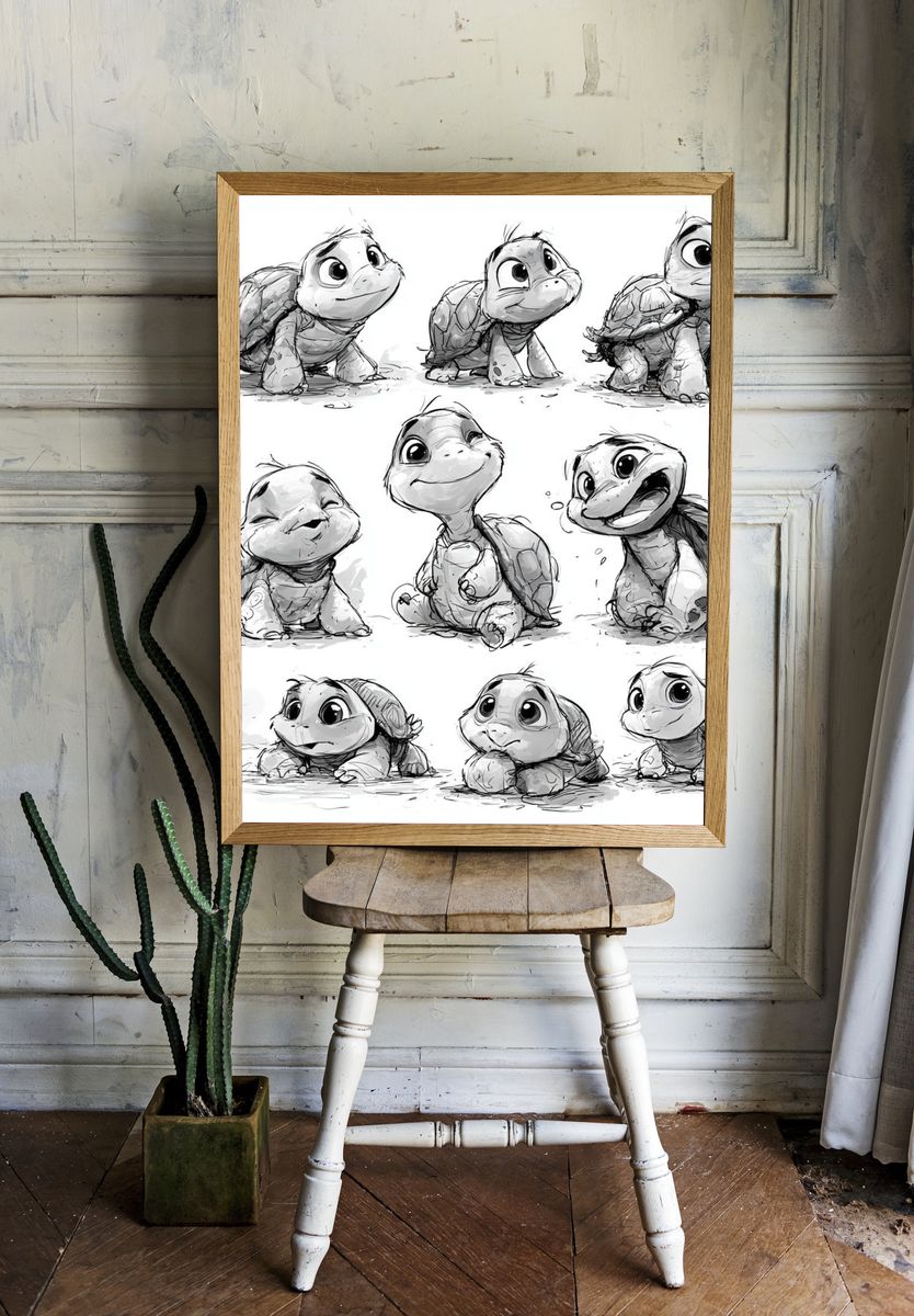 Cute Turtle Sketch Poster. — room view 1