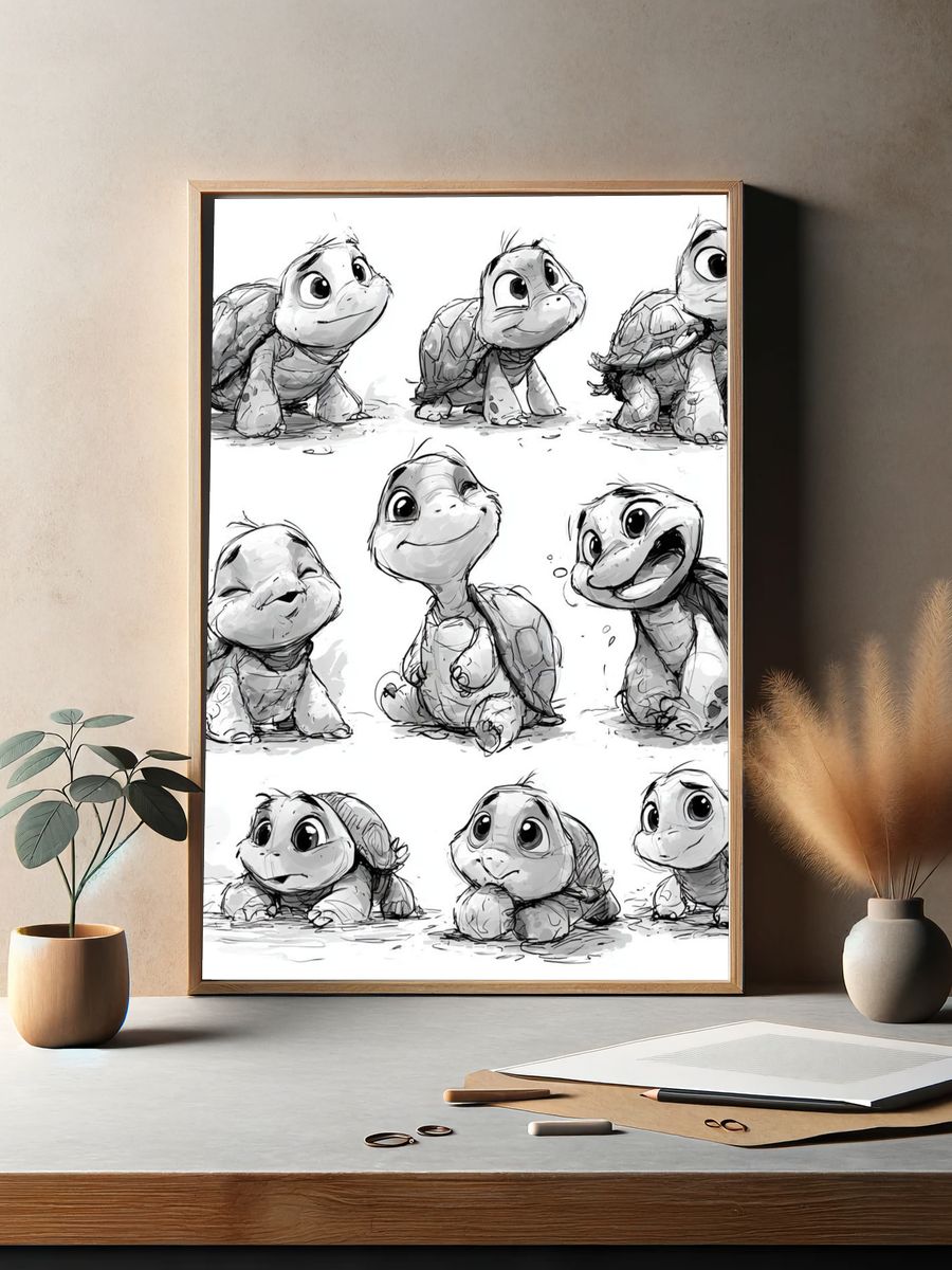 Cute Turtle Sketch Poster. — room view 2