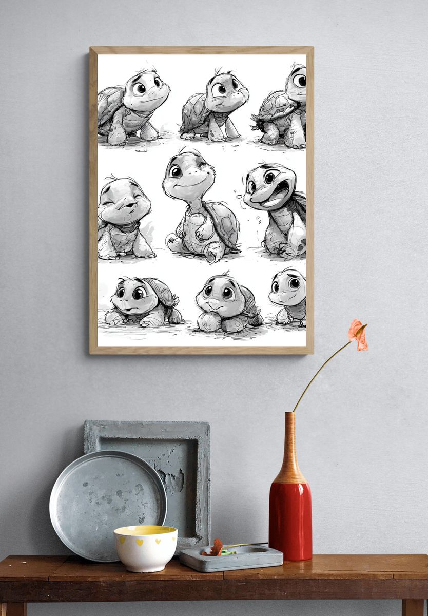 Cute Turtle Sketch Poster. — room view 3
