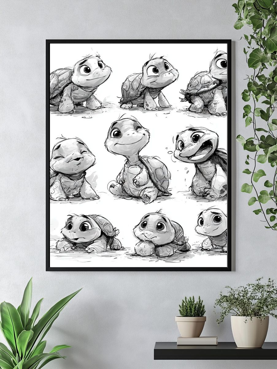 Cute Turtle Sketch Poster. — room view 4