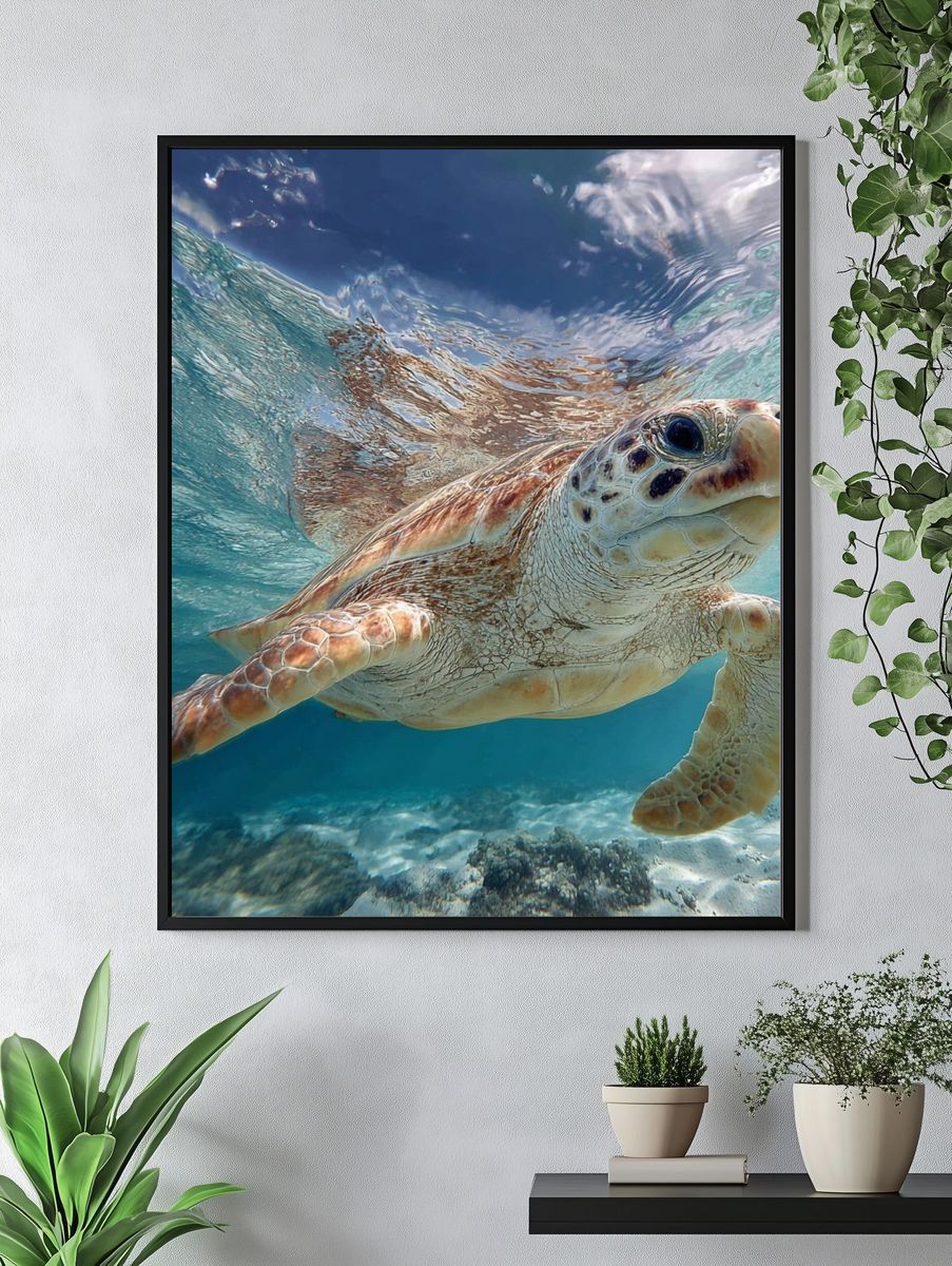 Sea Turtle Underwater Photography Poster. — room view 4