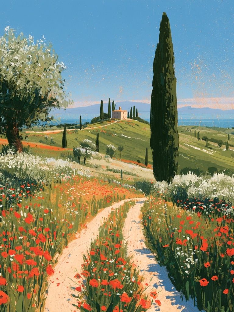 Tuscan Poppy Fields — Fine-Art Print. poster — fine-art art