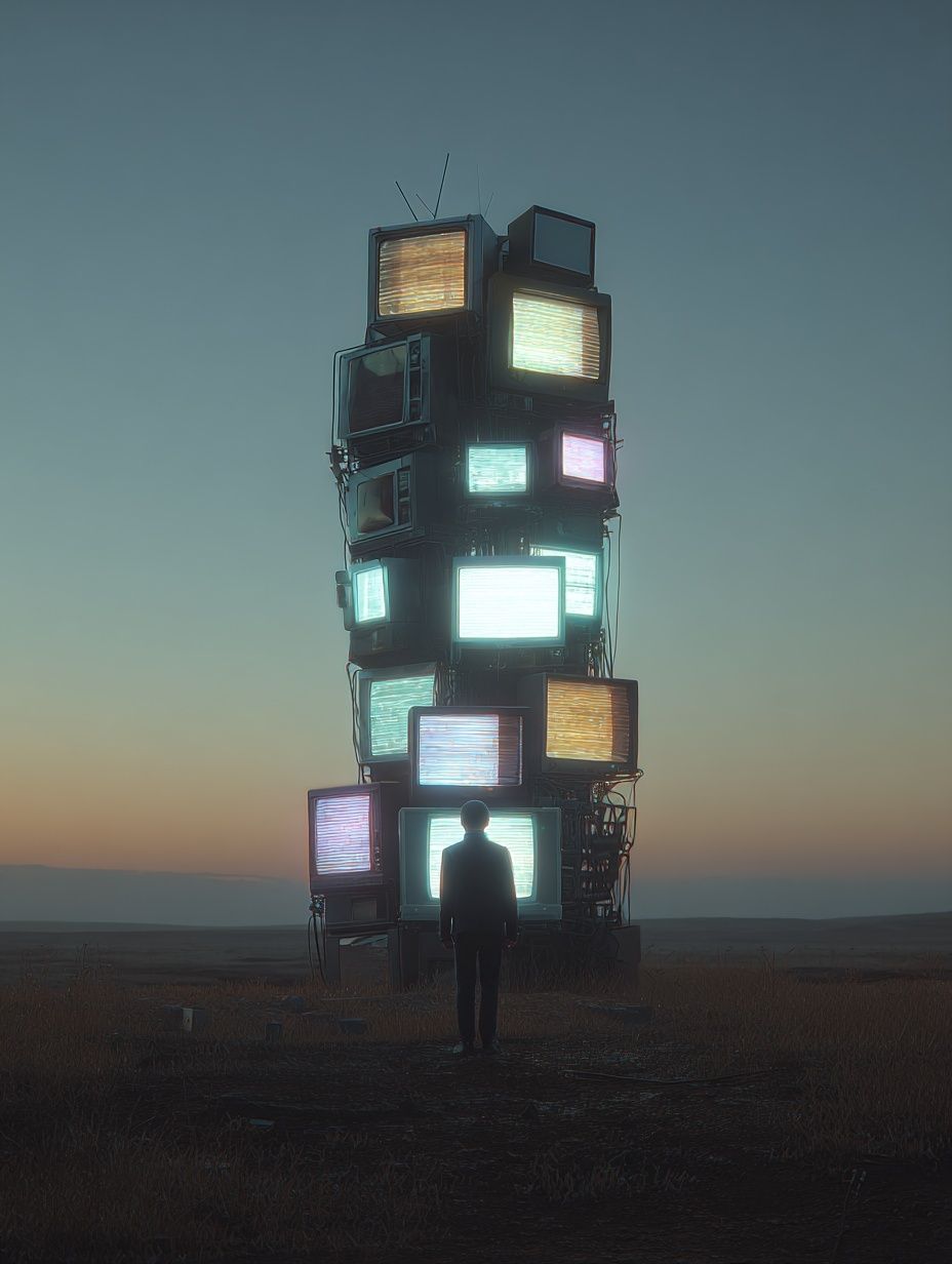 Tower of TVs — Surrealism Print. poster — fine-art art