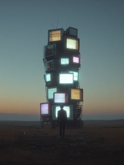 Tower of TVs — Surrealism Print. poster
