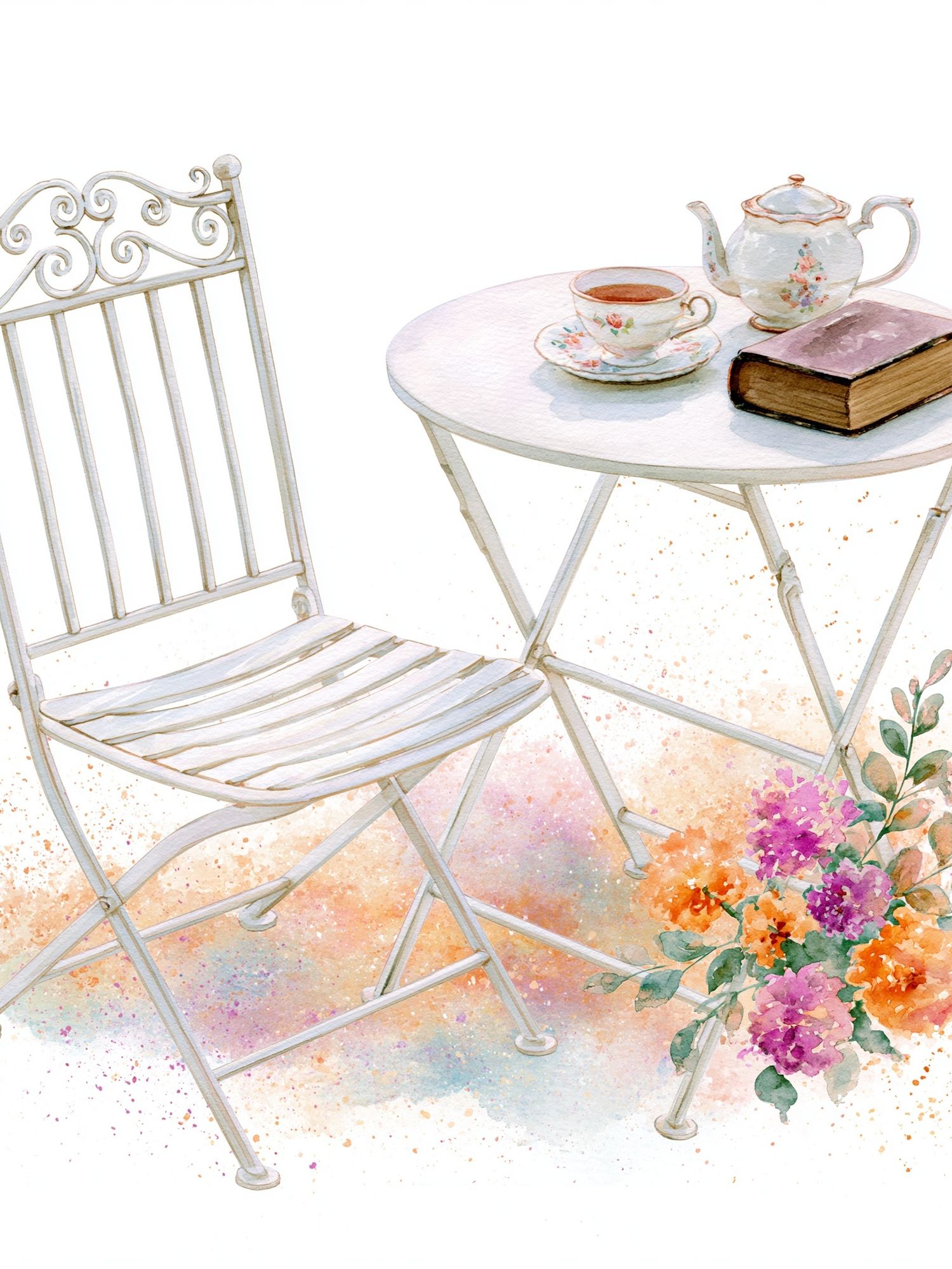 Tea Table Watercolor Poster. poster — illustration art