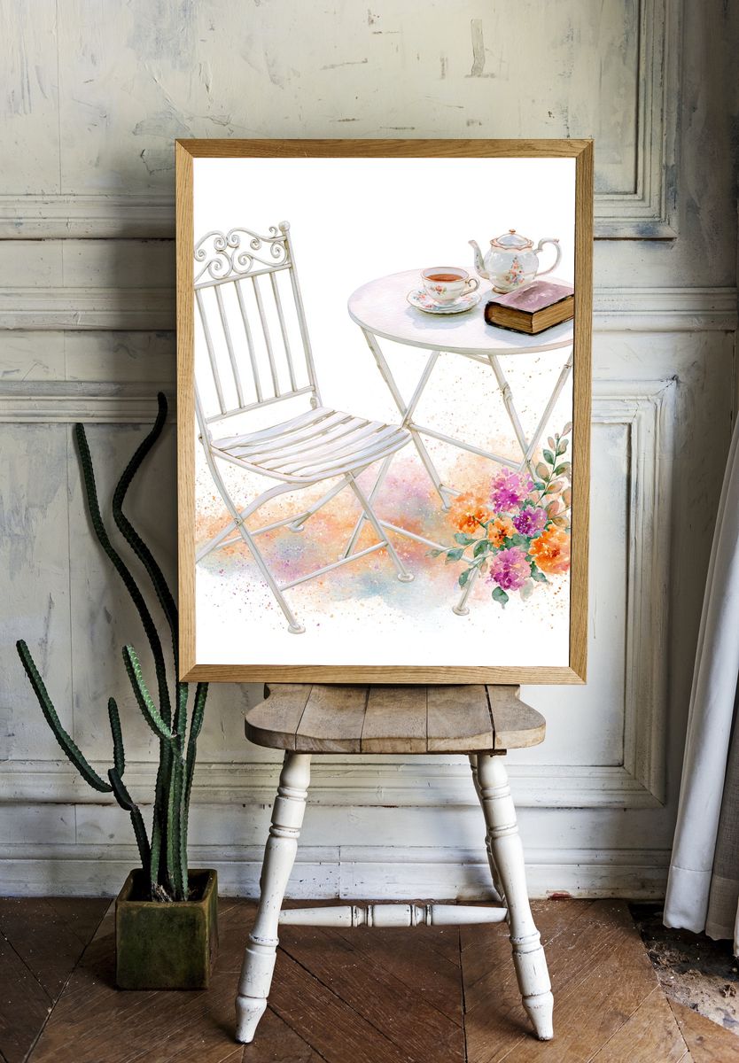 Tea Table Watercolor Poster. — room view 1