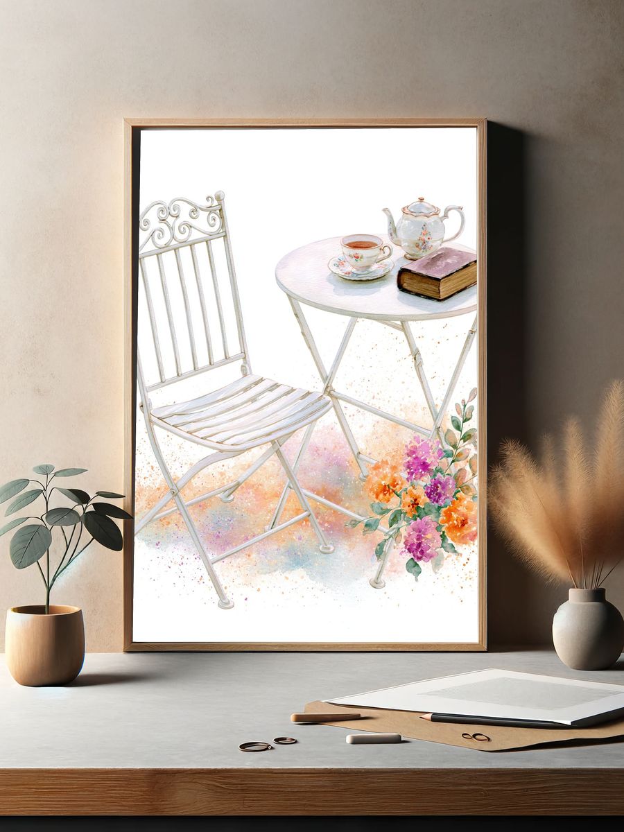 Tea Table Watercolor Poster. — room view 2