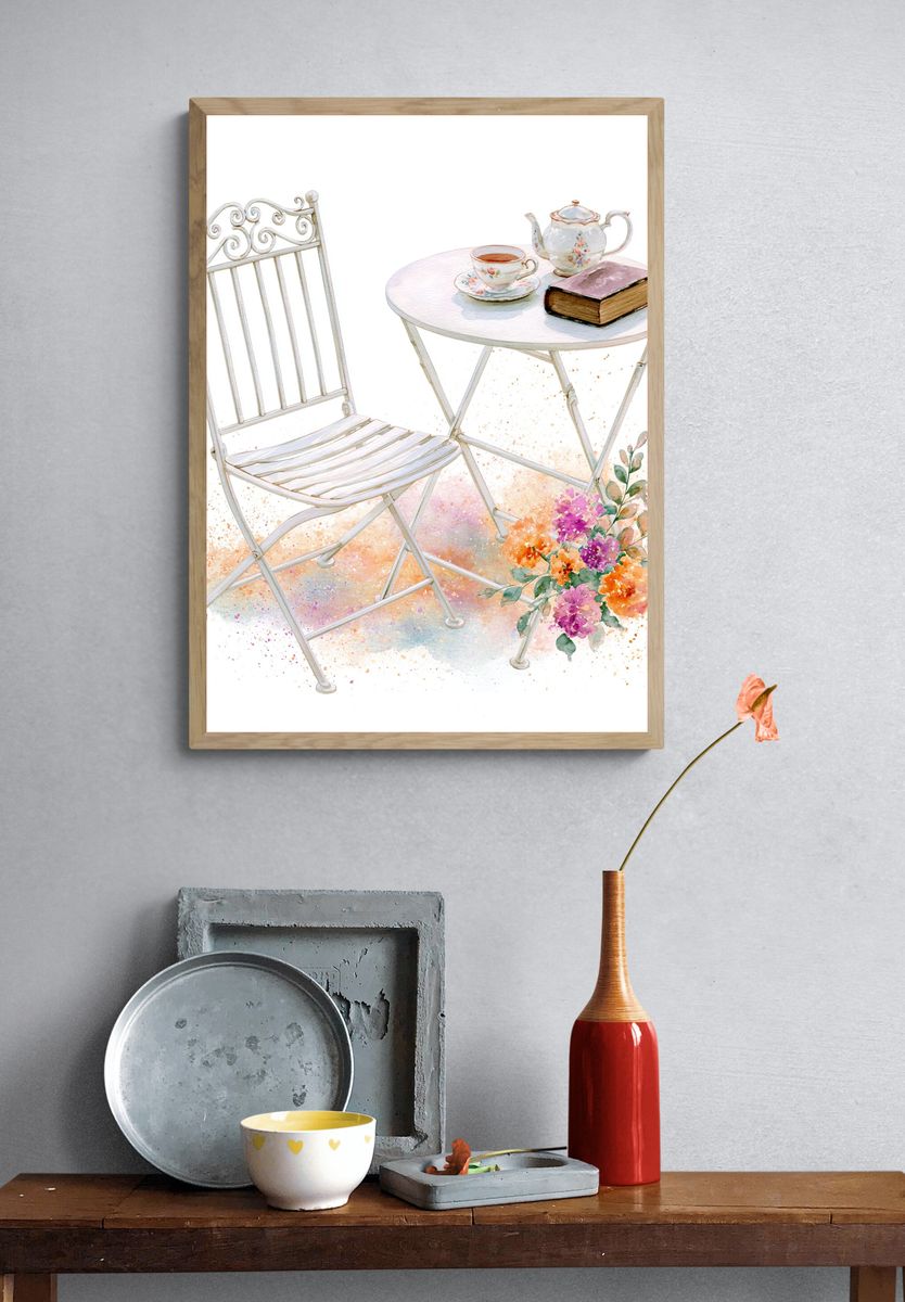 Tea Table Watercolor Poster. — room view 3