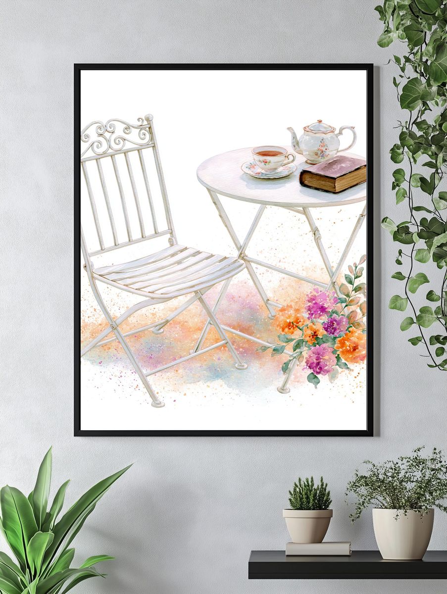 Tea Table Watercolor Poster. — room view 4