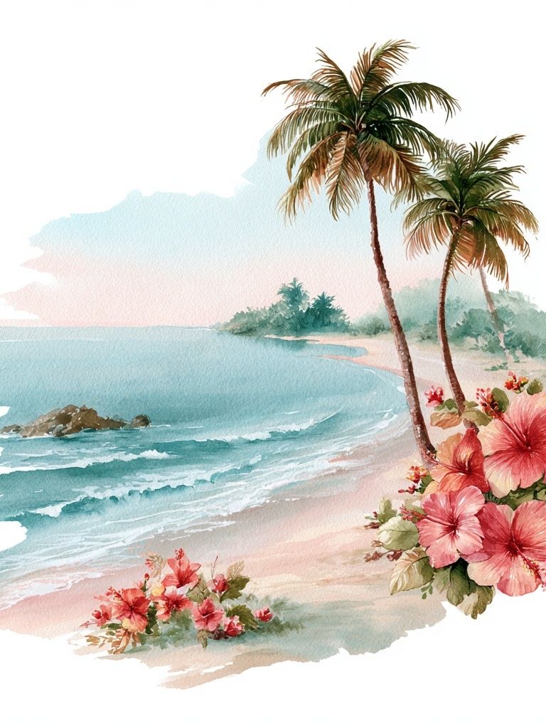 Tropical Beach Watercolor Poster. poster — illustration art