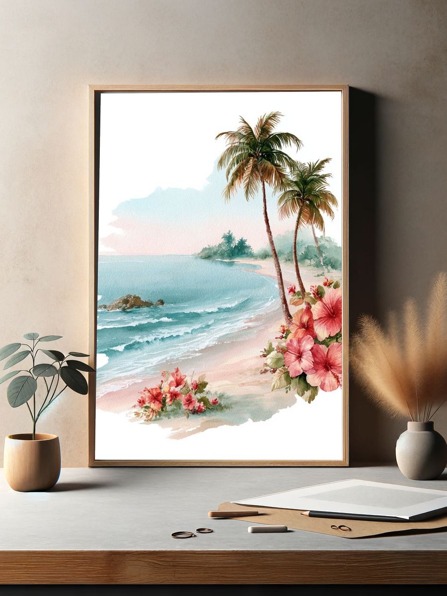 Tropical Beach Watercolor Poster. — room view 2