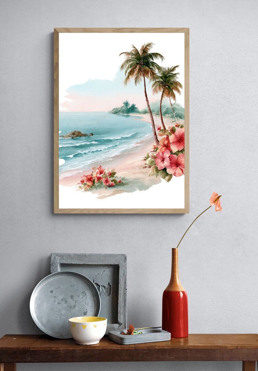 Tropical Beach Watercolor Poster. — room view 3