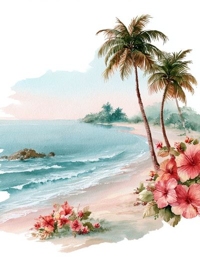 Tropical Beach Watercolor Poster. poster