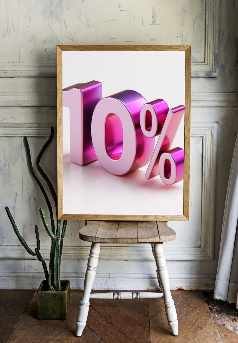 10% Pink 3D Typography Poster. room preview