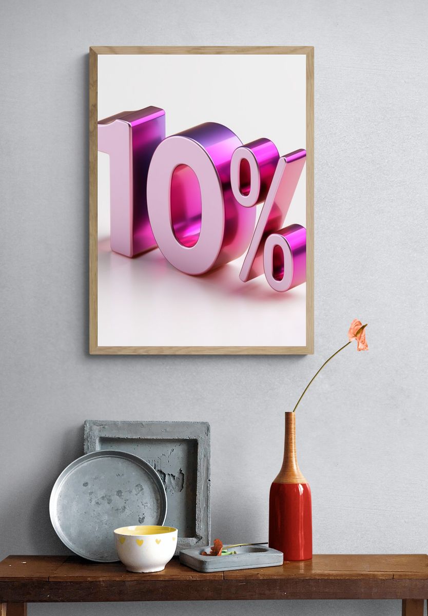 10% Pink 3D Typography Poster. — room view 3