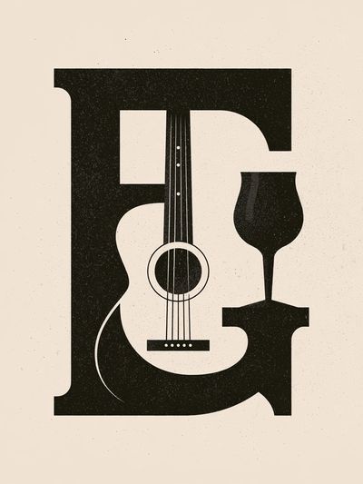 Guitar Monogram Typography Poster.