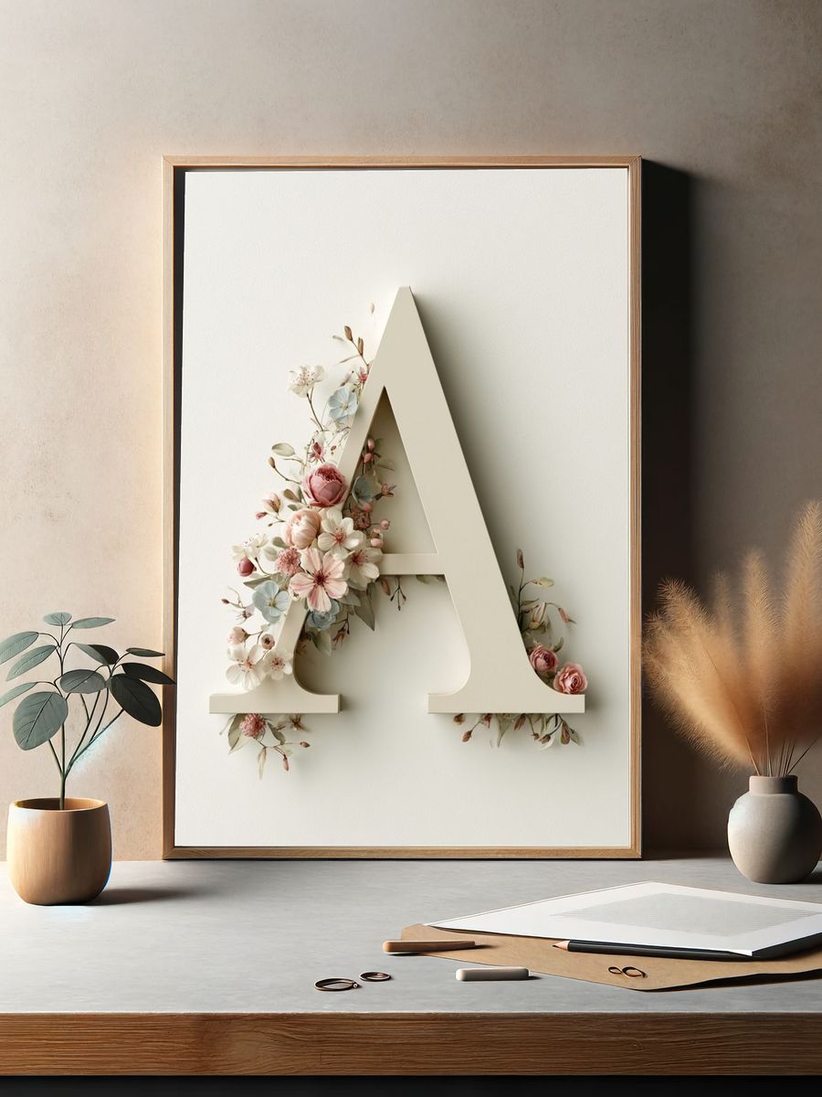 Floral Letter A Typography Poster. — room view 2