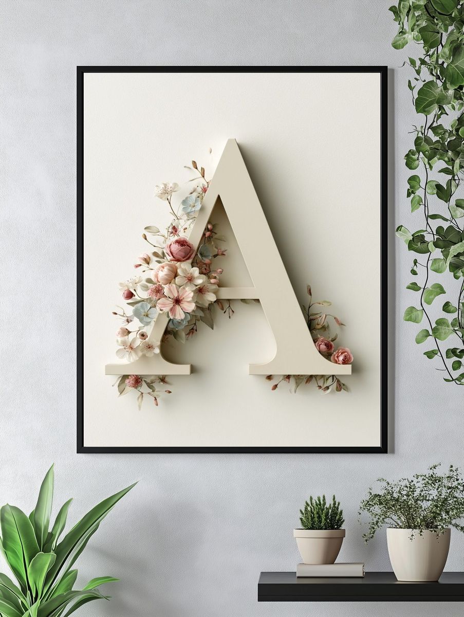 Floral Letter A Typography Poster. — room view 4