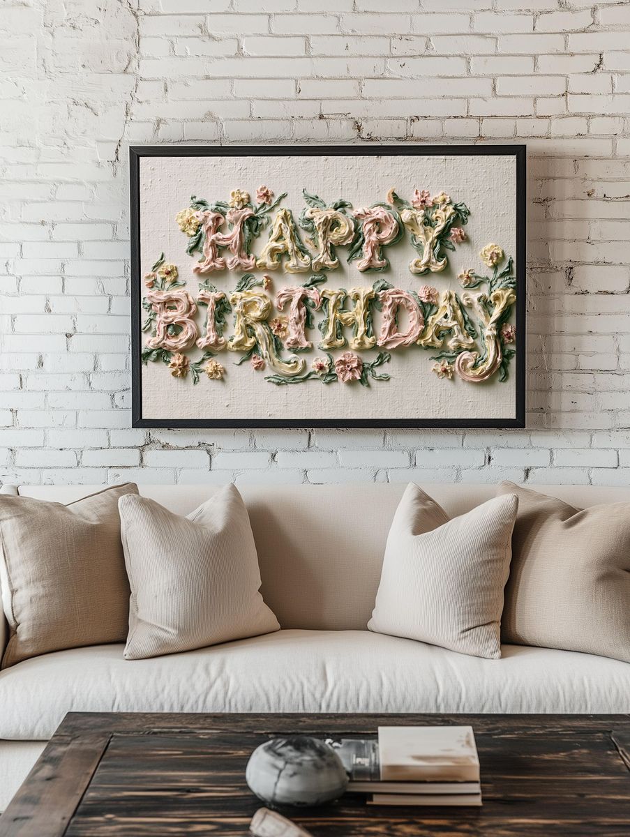Happy Birthday Floral Typography Poster. room preview