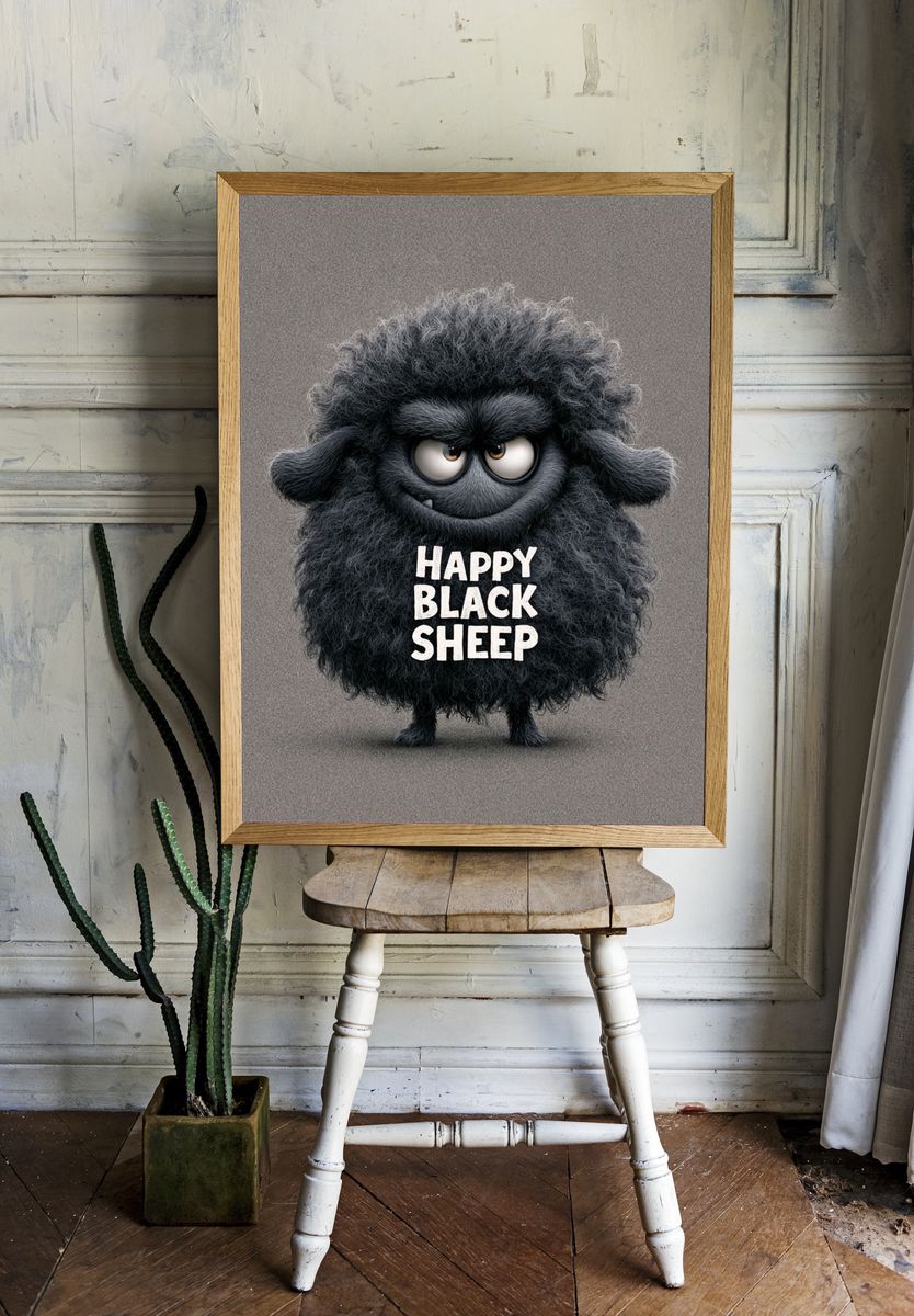 Happy Black Sheep Typography Poster. room preview
