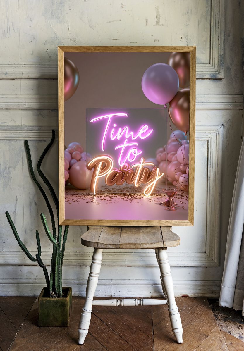 Time to Party Neon Poster. room preview