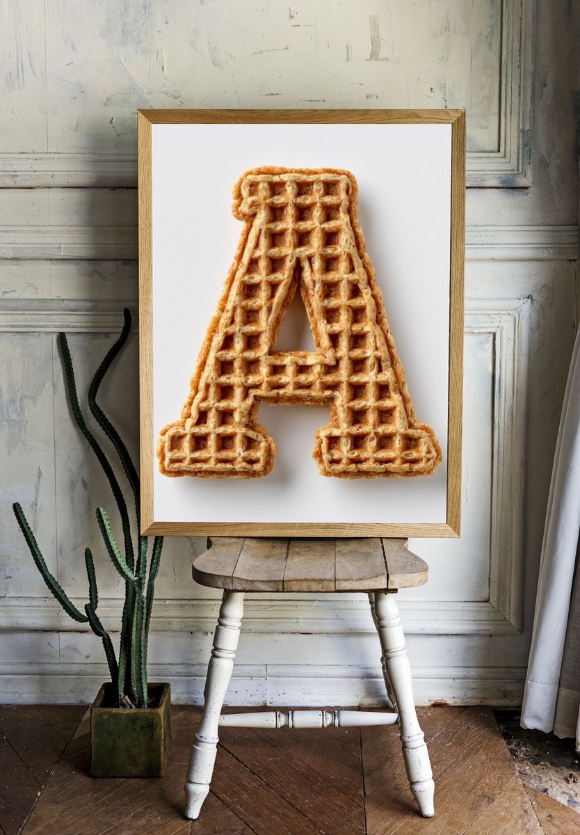 Waffle Letter A Typography Print. room preview