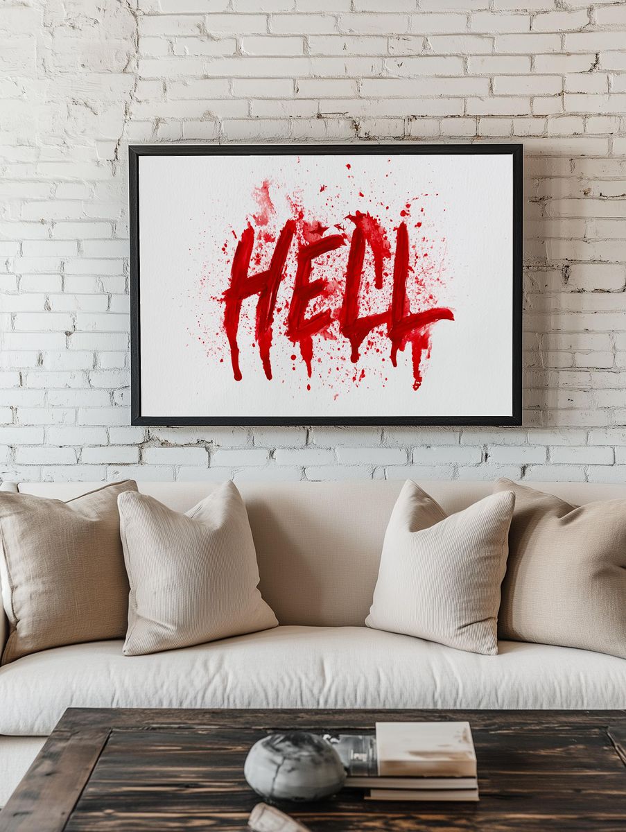 Red Hell Typography Print. room preview