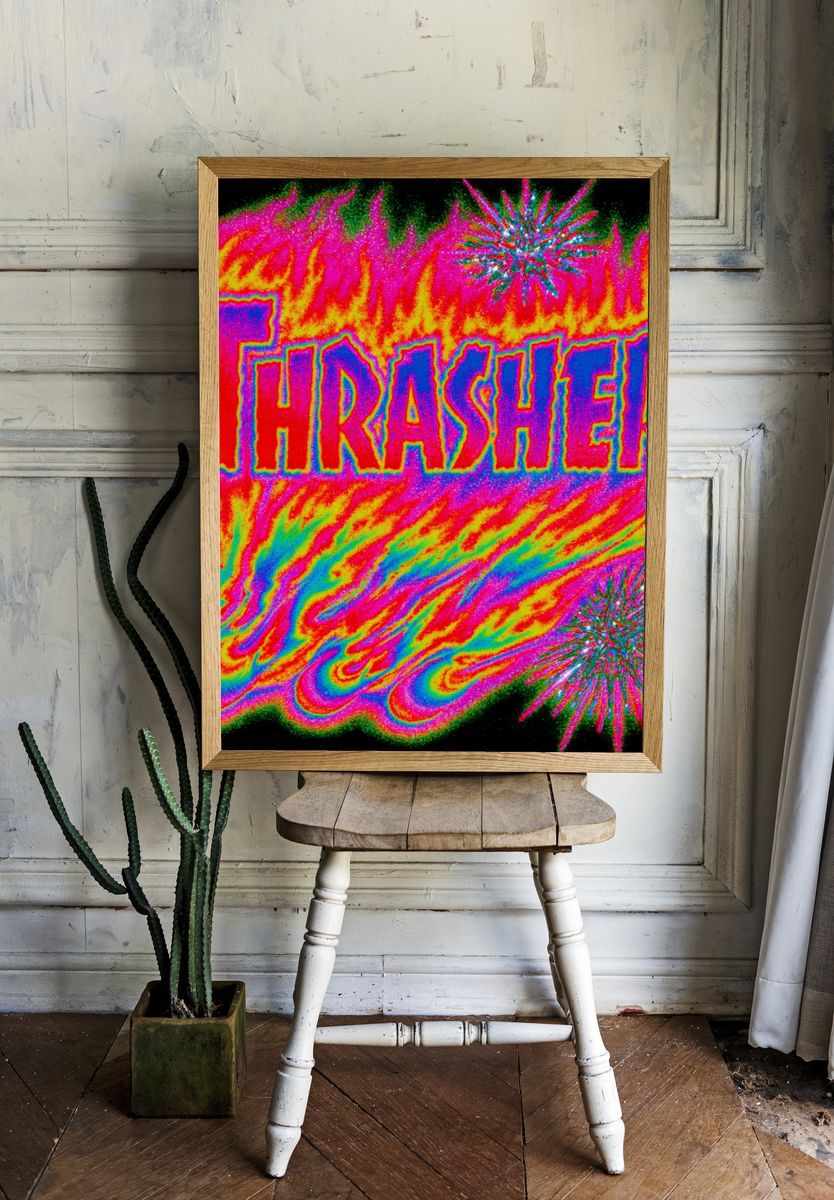 Thrasher Neon Typography Poster. room preview