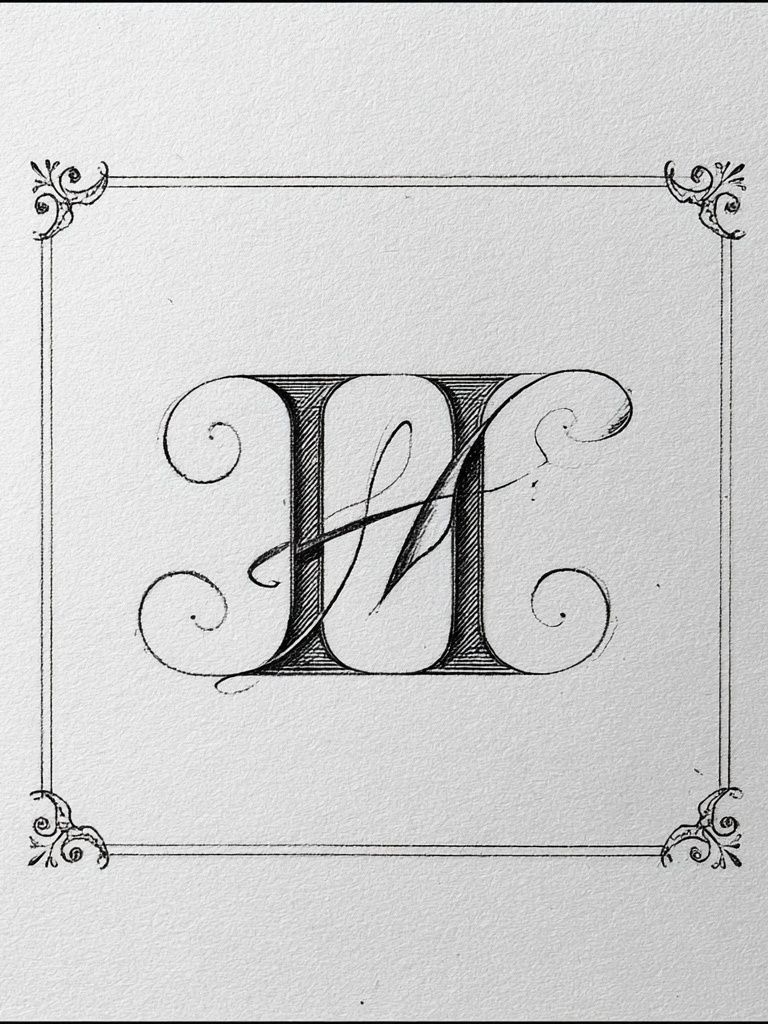 Ornate Monogram H Typography Print. poster — typography art