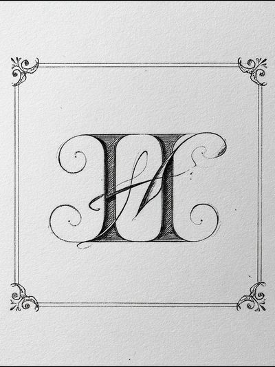 Ornate Monogram H Typography Print.