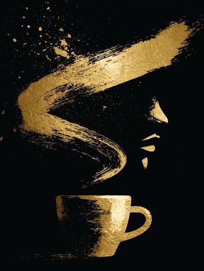 Golden Coffee Cup Typography Print.