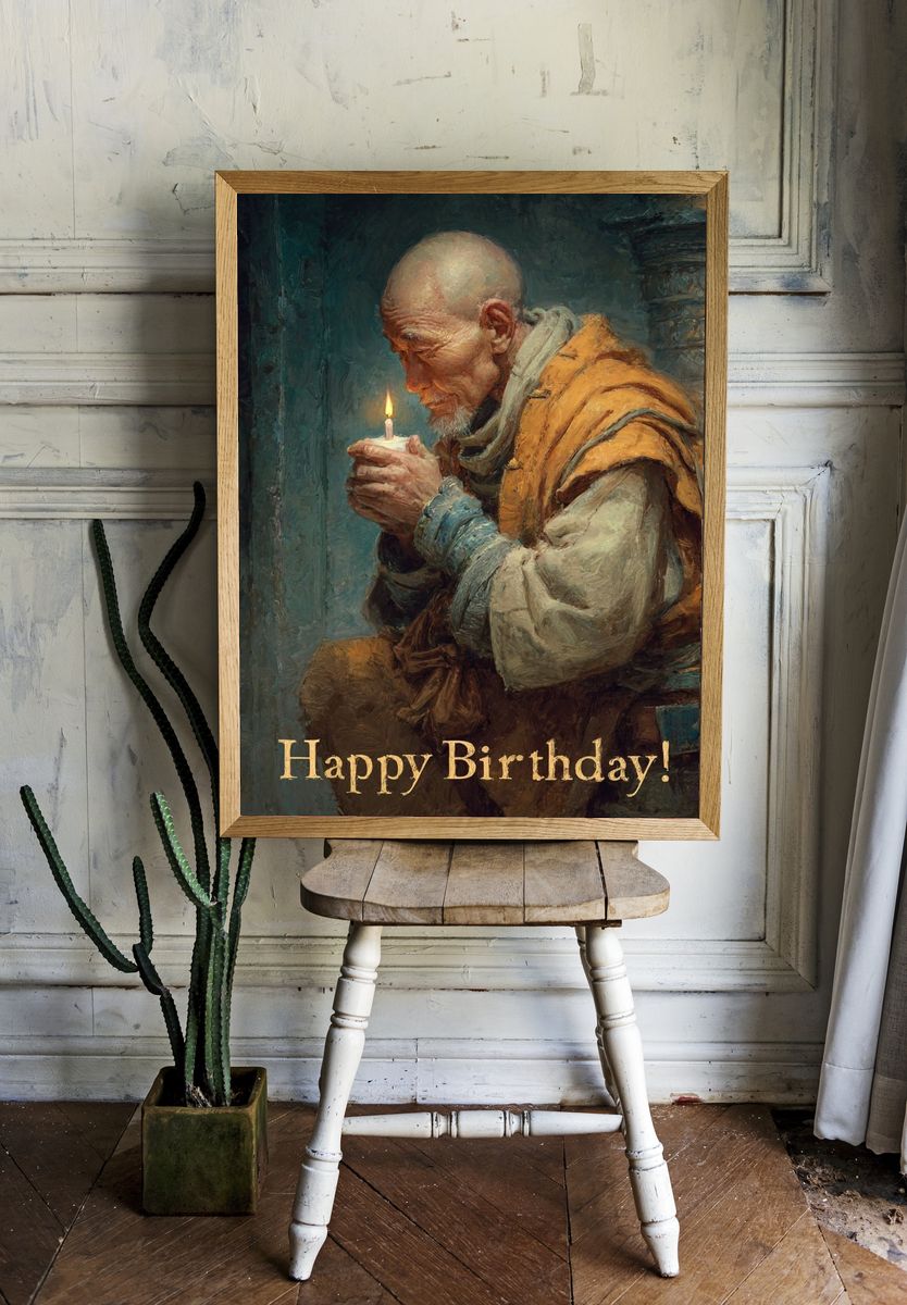 Happy Birthday Monk Typography Print. room preview