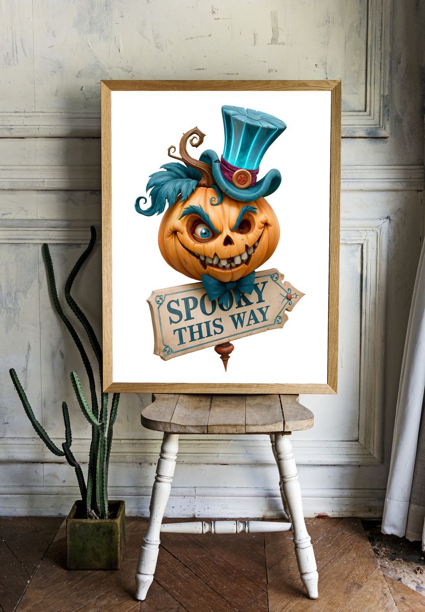 Spooky Pumpkin Character Typography Poster. room preview
