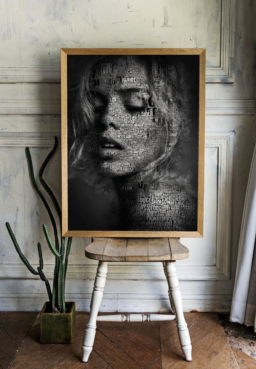 Typographic Portrait — Black White Print. room preview