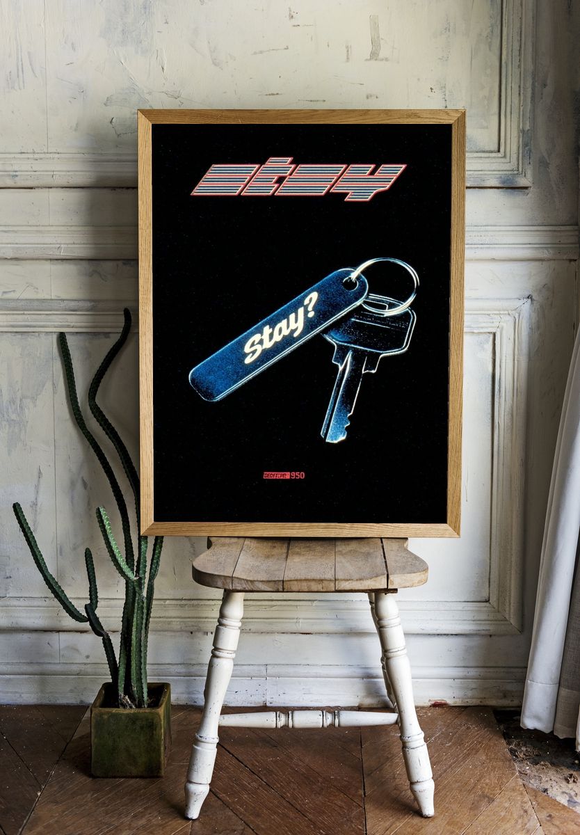 Stay? Keychain Retro Typography Poster. room preview