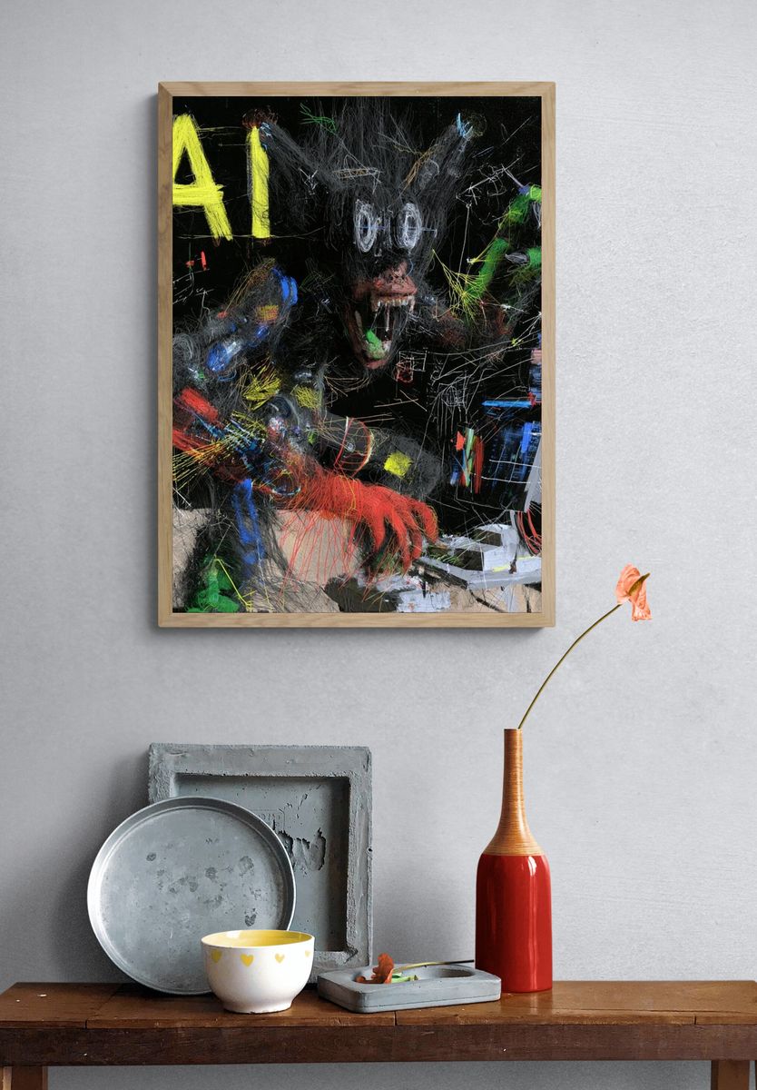 AI Glitch Beast Typography Poster. — room view 3