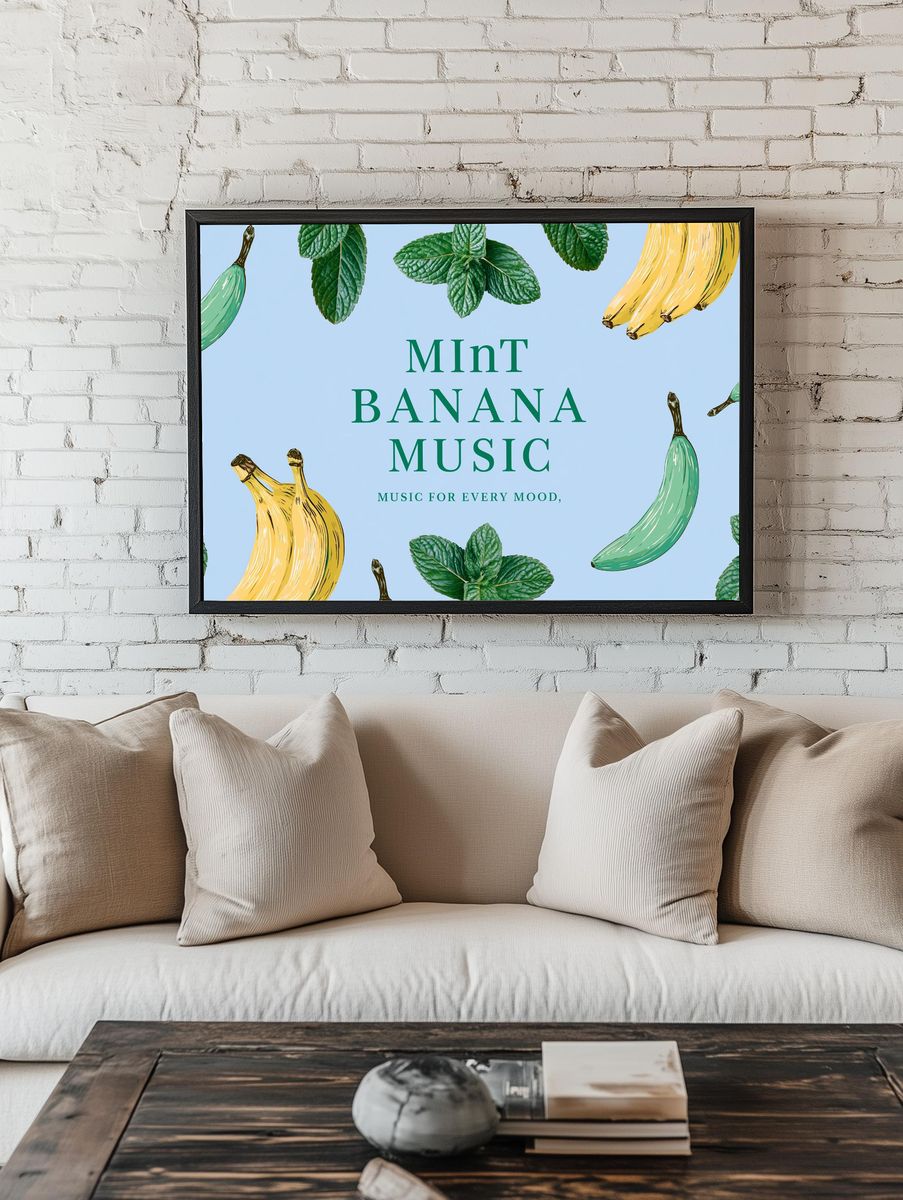 Mint Banana Music Typography Print. room preview